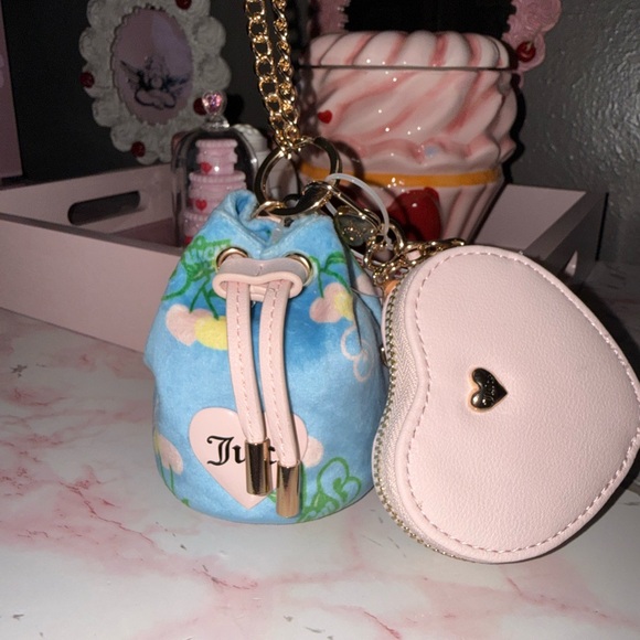 Juicy Couture Retro Juicy Cherry Draw String & Heart Micro Bags / Keychain Set - Picture 6 of 7